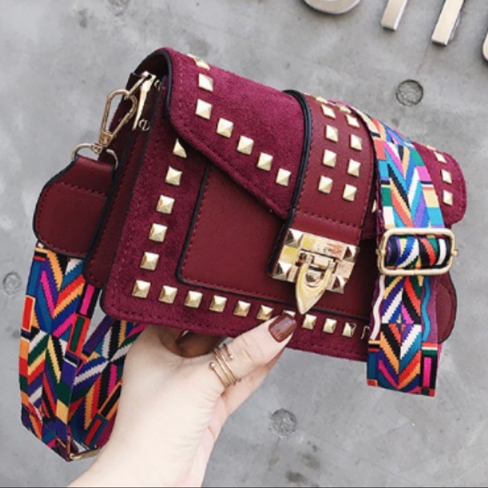 Burgundy Gold studded delineate fun bag. - Picture 3 of 4